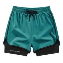 Men's Quick-Dry Contrast Trim Shorts, Featuring Contrast Striped Side Design, Suitable For Gym Training, Streetwear And Casual Occasions
