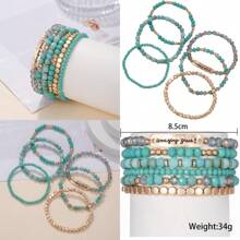 Turquoise Crystal Stackable Beaded Bracelets Set For Women Girls Stretch Cuff Friendship Statement Boho Summer Beach Birthday Memorial Day Gifts