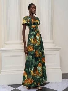 Mgiacy-Lady,New Arrival,V Neck,Halter Neck,Feminine,African Dress,Flounce Sleeve,Heavy Hot Drilling,Long Dress