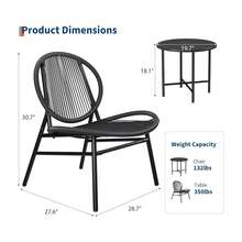 3-Piece Outdoor Seating Acapulco Chair All Weather Small Patio Bistro Set Of 2 Chairs And Side Table Modern Outdoor Furniture For Backyard Garden Balcony - 黑色 - 查看 8