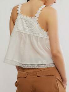 Women Summer Boho Lace Trim Tank Tops Y2k Tie Front Semi Sheer Crop Vest Cute Sleeveless Scoop Neck Flowy Cami Shirt Going Out Cotton Peplum Tops Beach Vacation Clothes Streetwear - 白色 - 查看 7