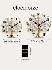 1 pieza Reloj de pared elegante y silencioso de 10 y 12 pulgadas con diseño floral blanco y árbol dorado, revestimiento de madera - Perfecto para la decoración de la sala de estar, dormitorio, cocina, oficina - Regalo perfecto para el Día de San Valentín o el cumpleaños Decoración de habitación Reloj digital Despertador