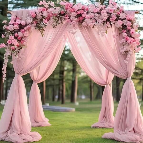 1/2pcs Elegant Light Gray Chiffon Table Runner, Sheer Draping Fabric Panel, Arch Drapes Sheer Backdrop Curtains For Party Decor, Wedding Decor, Room Decor And Home Decor