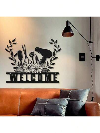 1 pieza Decoración de pared de metal para salón de belleza de 26x20cm/35x27cm/50x38.4cm, Letrero de estilo de cabello para decoración del hogar - Letrero de metal para estudio de belleza, Decoración de pared de arte para salón de belleza
