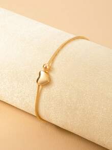 1pc Elegant Fashion Heart Decor Bracelet, Suitable For Daily Wear And Great Gift For Friends - Gold - View 3