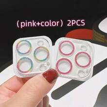 (彩色 + 粉色) 2 件/套相机镜头保护膜适用于 16/11/12/13/14 Pro Max/12/13 Mini，玻璃镜头盖适用于 15/16 Pro Max/14/15 Plus 防水钢化玻璃防震防摔防刮防指纹全覆盖