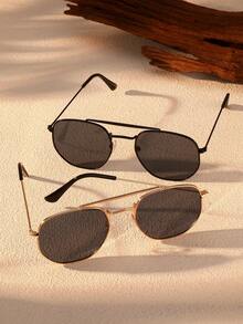 2pcs Men Retro Double-Bridge Metal Aviator Eyeglasses, Fashion - Multicolor - View 6