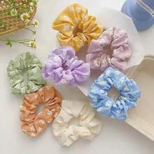 7 Stück Gänseblümchen/Sahne-Kremschnitten Scrunchies Haargummis, plissierte elastische Haarzubehör, stilvolle & vielseitige für den täglichen Gebrauch, Frühlings-/Sommer-Haargummis für Zöpfe