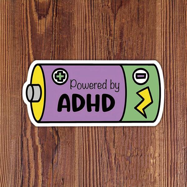 1PC Powered By Adhd Sticker For Laptops, Planners, Water Bottles, Helmets, Car Bumpers, A Bold, Funny, And Proud Statement Celebrating Neurodivergence, Perfect For Anyone Embracing Their Unique Brain Power And Navigating Life With Humor And Resilience, Great As A Gift For Friends, Family