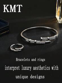 KMT 2 Stück kupferplattiertes Zirkonia Nagel-förmiges Armband + Ring Mode Schmuck Set, luxuriöses Unisex-Accessoire