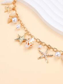 Cuiwrgrs 1pc Ocean Beach Holiday Shell Faux Pearl Waist Chain, Gentle Temperament Design, Suitable For Beach Holiday Women Summer Wear & Gifts - Gold - View 5