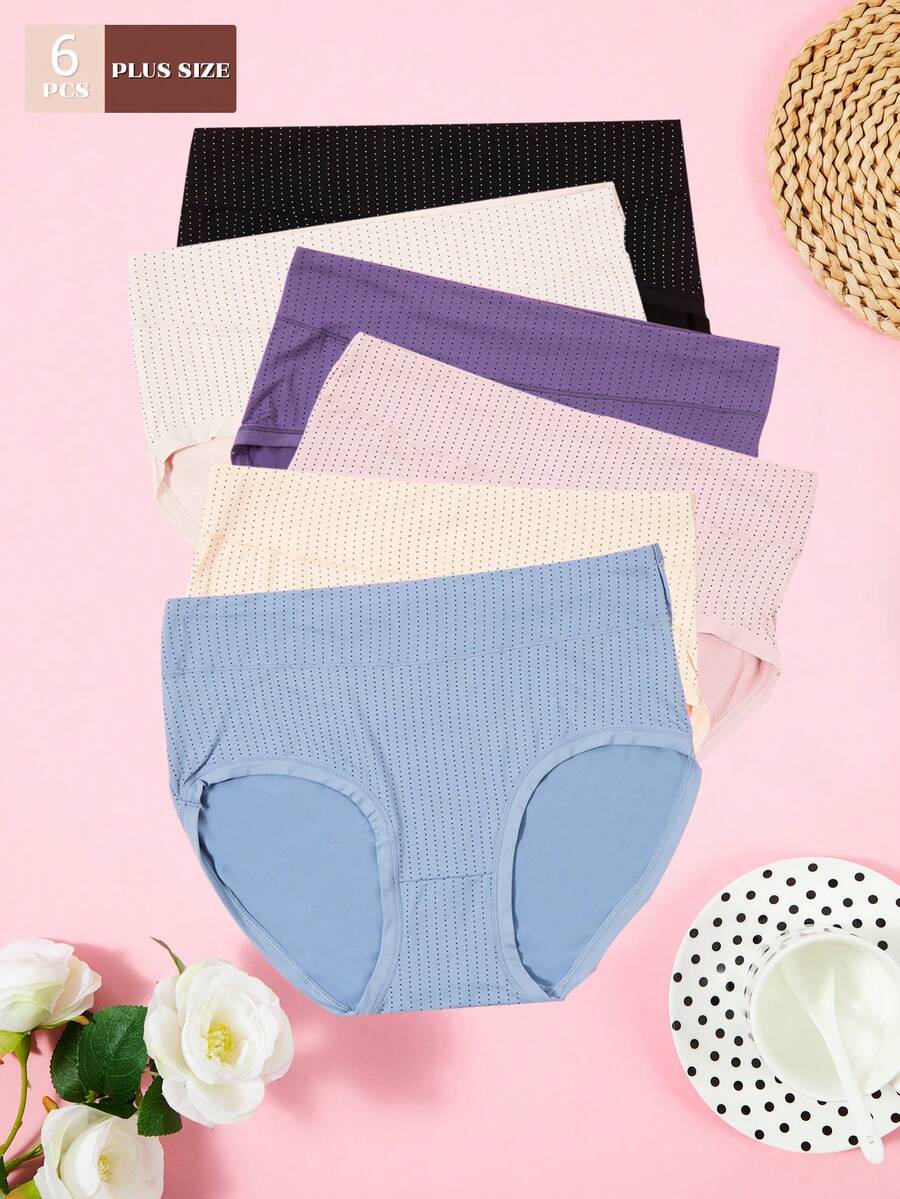 6pcs Pack Women's Polka Dot Pattern High Waist Plus Size Panty - Multicolor - View 1