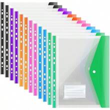 12pcs A4 Large Capacity Loose-Leaf File Folders, With 11-Hole Binder Rings, Made Of Modern PP Material, Expandable Button And Label Pockets, Suitable For School, Home, Office, Attendance, Travel - Portable Design, Back To School, School Supplies