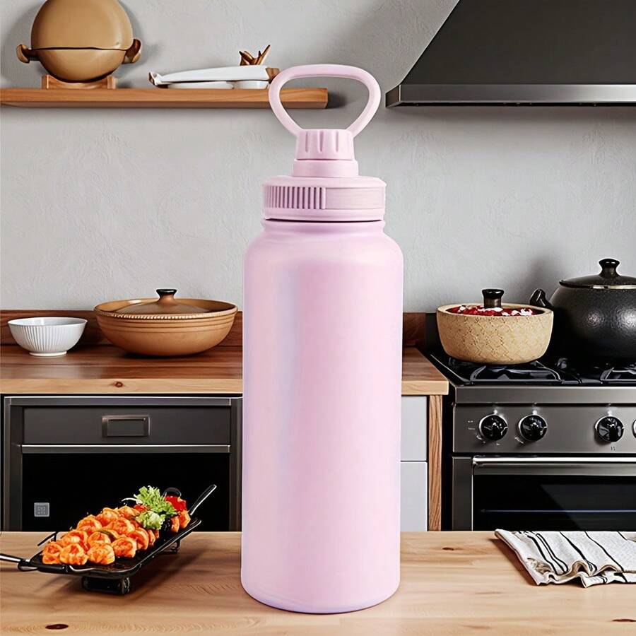 30 Oz Pink Stainless Steel Vacuum Insulated Water Bottle, Sweat-Proof Wide Mouth Cup With Handle, Leak-Proof For Travel, Gym, Hiking, Camping - Black/Red/Pink, Portable Design, Durable Construction, Reusable, Exclusive For Outdoor Lovers - 粉色 - 查看 1