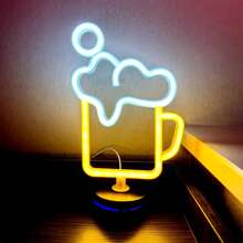 1 pieza Letrero de neón decorativo de pared para bar, luz LED con pilas o alimentación USB con diseño de jarra de cerveza, copa de cóctel, jarra de cerveza, letrero de neón de bar para habitación, dormitorio, decoración de bar