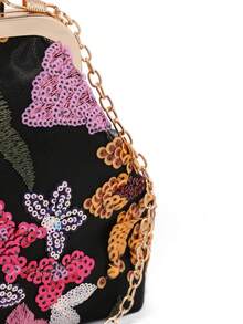 Sequin Evening Bag Exquisitely Crafted Evening Bag With Asymmetrical Sequin Embroidery And Floral Motifs. Clutch Bag Ideal For Parties, Wedding, Prom, Dinner/Banquet, Dinner/Banquet, Best Gift For Women Mom Teacher Friend Bridesmaid Lightweight Clutch Bag - Black - View 9