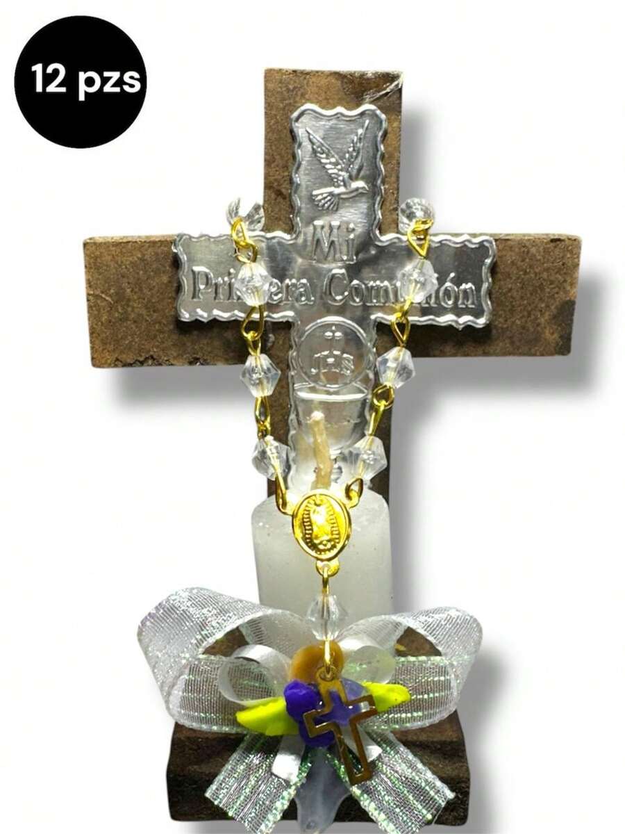 Hermosas cruces de madera para recuerdos de primera comunión, recuerditos de primera comunión, recuerdos para niña y niño - 12 pzs - Ver 1