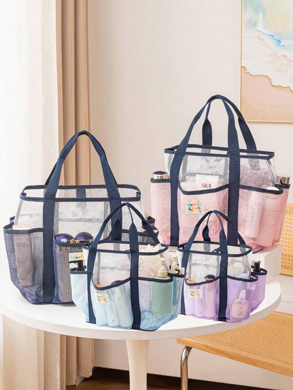 1 Peça Bolsa de Praia de Malha de Camada Dupla, Design de Compartimento Impermeável para Artigos de Higiene, Grande Capacidade para Viagem, Natação, Atividades ao Ar Livre, Armazenamento de Maquiagem