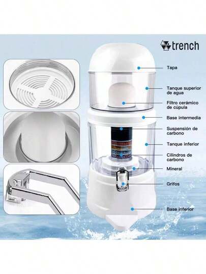 14 Litros Filtro De Agua Purificador Alcalino Mineralizador,  Purificador de Agua Ideal para Casa y Cocina, Purificador Dispensador de Agua con 3 Etapas de Purificacion, Filtro de Dispensador de Agua,Reduce el plomo, el óxido, los sedimentos y las partículas en suspensión, elimina el color desagradable y la cal