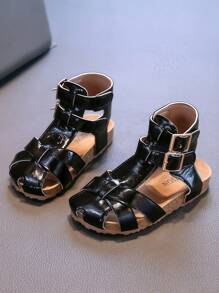 British Style High-Top Girls Sandals, New Summer Kids Roman Shoes, Casual Hook And Loop Mid-Large Children Princess Beach Sandals, Non-Slip Toddler Shoes