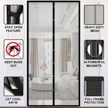 1 pièce Porte moustiquaire magnétique avec fonction de fermeture automatique - Installation facile sans perçage, design rayé élégant, convient pour les portes extérieures et de balcon, comprend plusieurs composants, lavable en machine