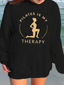Pilates Is My Therapy Women's Round Neck Sweatshirt - 黑色 - 查看 1
