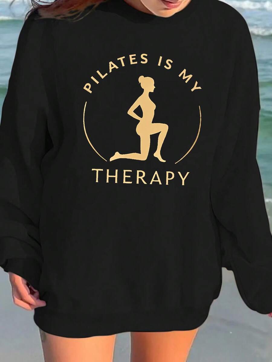 Pilates Is My Therapy Women's Round Neck Sweatshirt - 黑色 - 查看 1