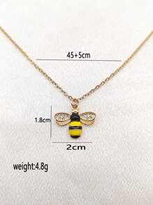 1pc Delicate Rhinestoned Bee Pendant Necklace, Suitable For Women's Everyday Wear