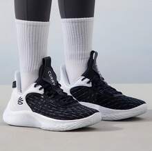 Under Armour Botas de combate Curry Star para hombre CURRY10, zapatillas de baloncesto bajas con amortiguación - Blanco y Negro - Ver 3