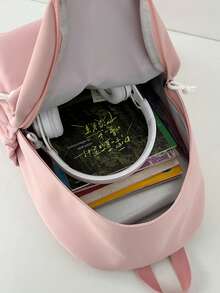 1pc New Versatile High-Quality Plain Color Student Backpack, Lightweight Large Capacity Outdoor Daypack Without Pendant - A - View 9