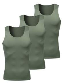 3 Piezas Chaleco conformador verde para hombres, chaleco ajustado de seda de leche, elástico y cómodo para deportes al aire libre, entrenamiento, carrera, baloncesto, fútbol, capa base deportiva de secado rápido, transpirable y cómoda para usar en primavera y verano, regalo