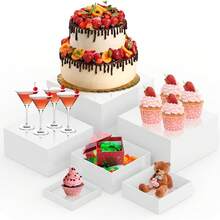 Conjunto de 6/1 peças de suporte para bolo em acrílico branco, suporte para bolo em acrílico de 3 a 8 polegadas, suporte para bandeja de bolo, caixa de armazenamento, adequado para cupcakes e bolos redondos, suporte para exposição branco, fundo oco, suporte elegante para exposição de sobremesas, caixa para exposição de bolos, adequado para festas, casamentos, reuniões, cupcakes, doces, multifuncional, sem necessidade de energia, adequado para férias, praia, coleção de banheiro
