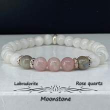 1 Handmade Moonstone, Labradorite & Rose Quartz Beaded Charm Bracelet - Elegant Women's Jewelry, Birthday, Anniversary Or Anything Goes Gifts
