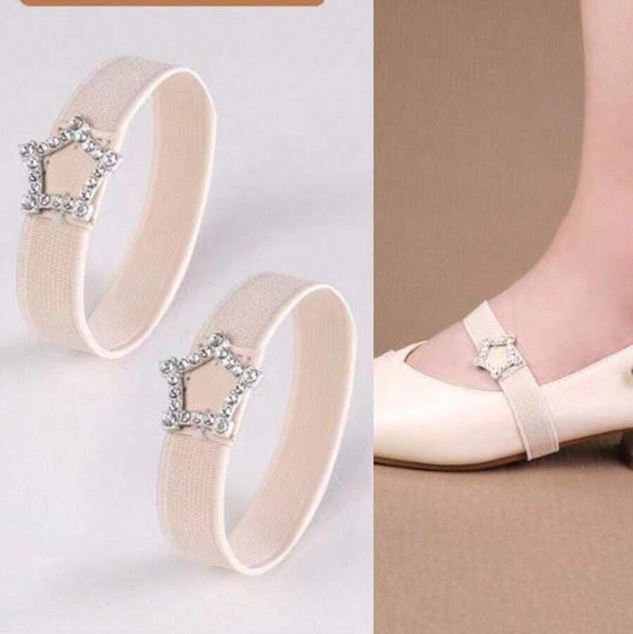 High-Heel Anti-Slip Straps – Elastic Wide Bands For Loose Shoes – No-Tie Secure Fit - Beige Star Diamond 1.5 - View 1