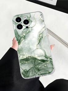 1 Pc Green Marble Printed 2D Pattern Stylish High-End Refreshing Summer Green Marble Style Suitable As Gift For Colleagues, Friends, Family, Couples, Birthday, Festivals. Transparent Soft Case With Full Protection, Dust/Water Resistant Compatible With IPhone 16/15/14/13/12/11/Pro/ProMax/X/XR/XS/XSMax/7/8/PLUS And Models,International Version, Not The Domestic Version - Clear - View 5