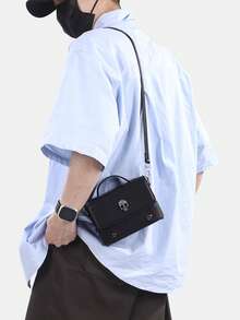 peach tree Men's Business PU Waterproof Skull Head Messenger Bag, Crossbody Bag, Shoulder Bag, Small Square Bag, Suitable For Business Travel Pouch Waterproof Backpack Festival Valentine's Day Valentine'S Day Phone Bag - Black - View 6