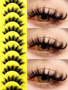 10 Pairs Fluffy 3D Multi-Layer DD Curl Dramatic Russian False Eyelashes Thick & Voluminous Whole Lash Strip Transparent Band - Fluffy Lashes - View 1