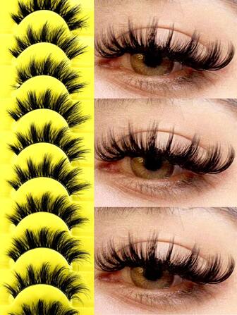 10 Pairs Fluffy 3D Multi-Layer DD Curl Dramatic Russian False Eyelashes Thick & Voluminous Whole Lash Strip Transparent Band