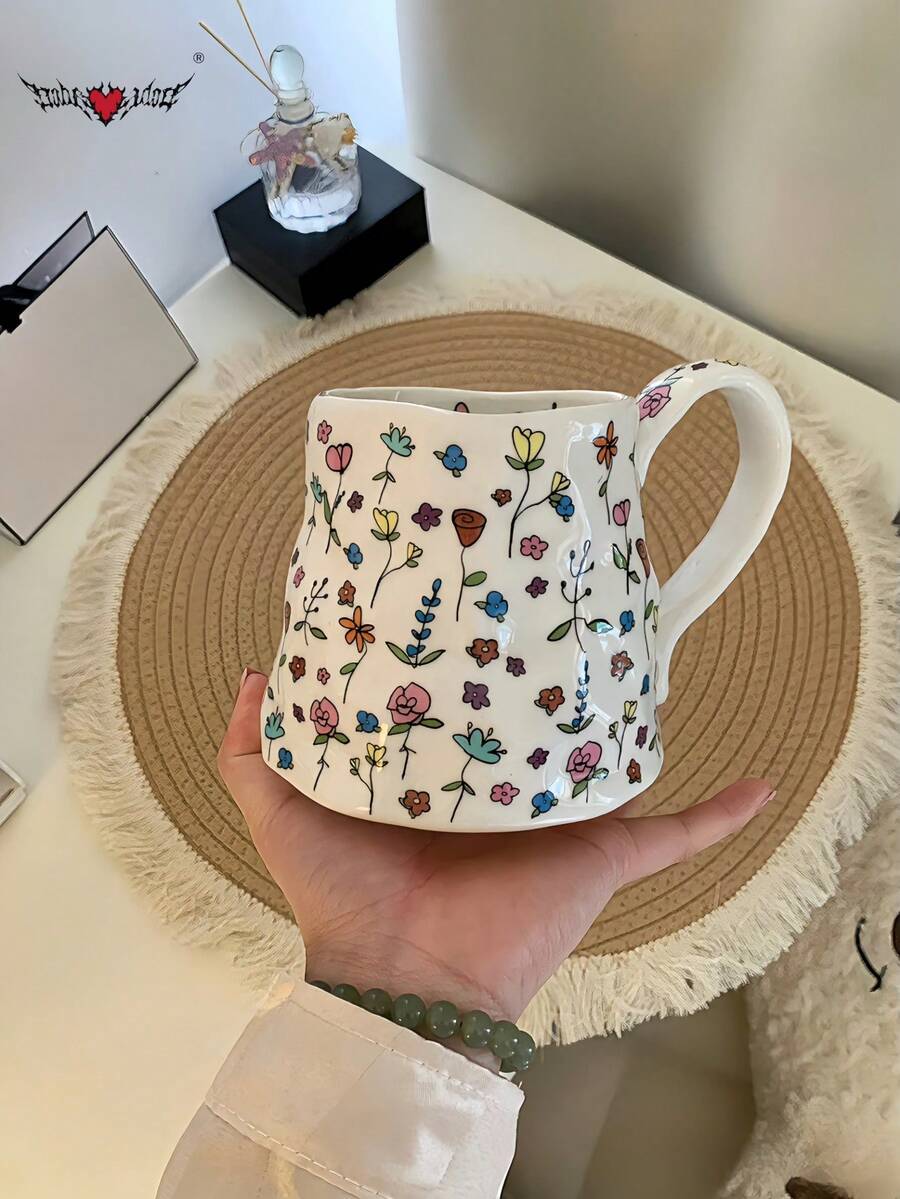 400ml/13.53oz 创意花卉陶瓷杯带手柄马克杯花型杯家用饮用水杯返校 - 彩色 - 查看 1