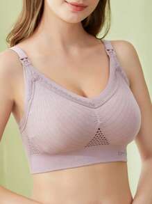 Soutien-gorge de maternité sans couture et sans fil violet avec attache avant, lingerie d'allaitement rassemblante
