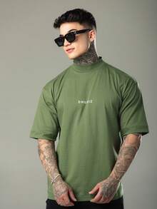 DMUNIZ Oversized Streetwear Turtleneck Printed Chest T-Shirts Kit 2 - 棕色/苔綠色 - 查看 7