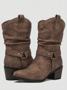 GLOBALWIN Women's Mid Calf The Western Cowgirl Boots Fashion Cowboy Boots For Women Chunky Low Heel Fall Boots Halloween Season - 19yy17 駱駝2 - 查看 1