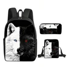 Animal Pattern Printed Backpack Three Pieces Set (Single-Layer Backpack + Shoulder Strap Lunch Bag + Single-Layer Pencil Bag)