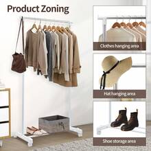 Clothes Rail Adjustable Garment Rack Telescopic Coat Rack Hanging Rail Clothes Stand With Shoe Shelf And Casters Clothing Rack For Small Place Organiser Shelf Bedroom Clothing Rack - White Single Rail - View 2