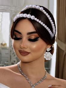 1pc Elegant Bridal Wedding Hair Accessory Double Layer Pearl Headband, Suitable For Parties, Events, And Photoshoots