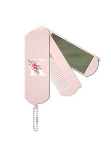 1 件二合一折叠梳子和化妆镜 - 便携式、个性化粉色花朵白色字母 A-Z 印花粉色镜子、手持镜子带挂链、桌面、现代旅行美容工具、带化妆镜的折叠梳、易于携带、非常适合旅行外出使用、两用镜梳、头皮按摩发梳、返校、旅行度假必需品、女士发饰