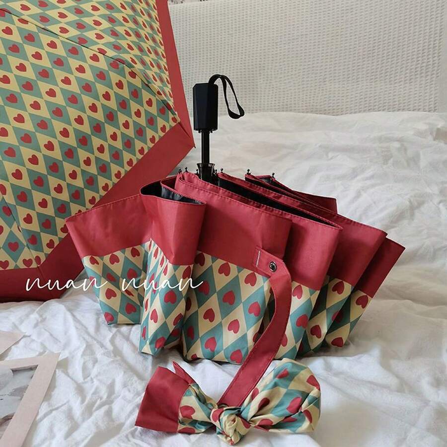 1pc Fully Automatic Vintage Rust Red Dual-Use Umbrella, High-End Sunshade Anti-UV Travel Umbrella - Multicolor - View 1