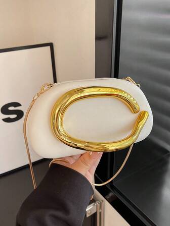 Vintage Metal Decor Clutch Box Bag, New White Bride Wedding Party Handbag, Women's Chain Shoulder Crossbody Bag For Teen Girls Women College Students,Rookies & White-Collar Workers Perfect For Office,College,Work ,Business,Commute,Outdoors, Travel, Outings, For Party, Wedding, Prom, Dinner