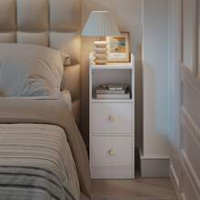 Hzuaneri Comodino, Tavolino Stretto con 2 Cassetti, Comodino con Scomparto Aperto, Posizione del Cassetto Regolabile per Camera da Letto, Soggiorno, 30 x 24 x 65 cm Bianco
