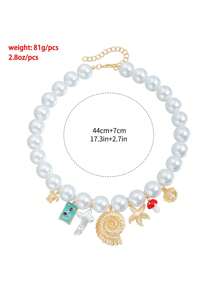 Faux Pearl Marine Life Necklace And Earring Set, With Assorted Charms - Starfish, Shell, Turtle, Mushroom Jewelry Set